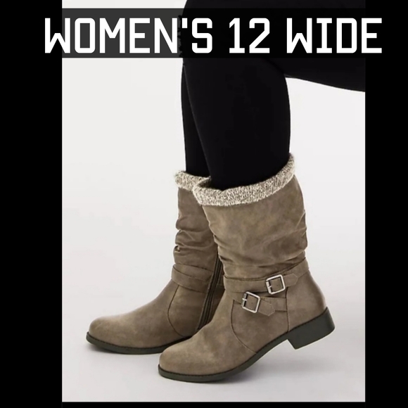 torrid Shoes - Torrid Sweater Trimmed Slouchy Moto Boots